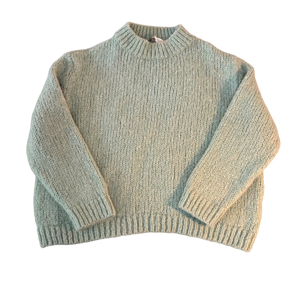 Zara WomanMint‎ Green  Knit Sweater Acrylic Wool Blend Mock Neck Pullover Size S